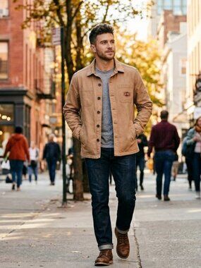 Red Ale by Alesbury Tan Cotton Work Jacket Shacket Mens M Western Trucker